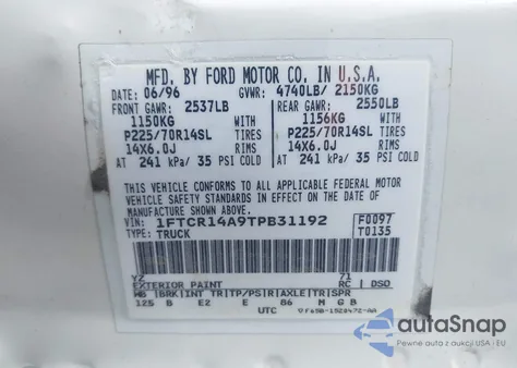 1996 Ford Ranger Super Cab из США, поврежденный, VIN 1FTCR14A9TPB31192